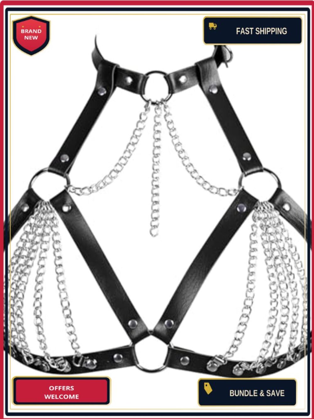 Adjustable Layered Chest Chain PU Leather Body Harness Belt